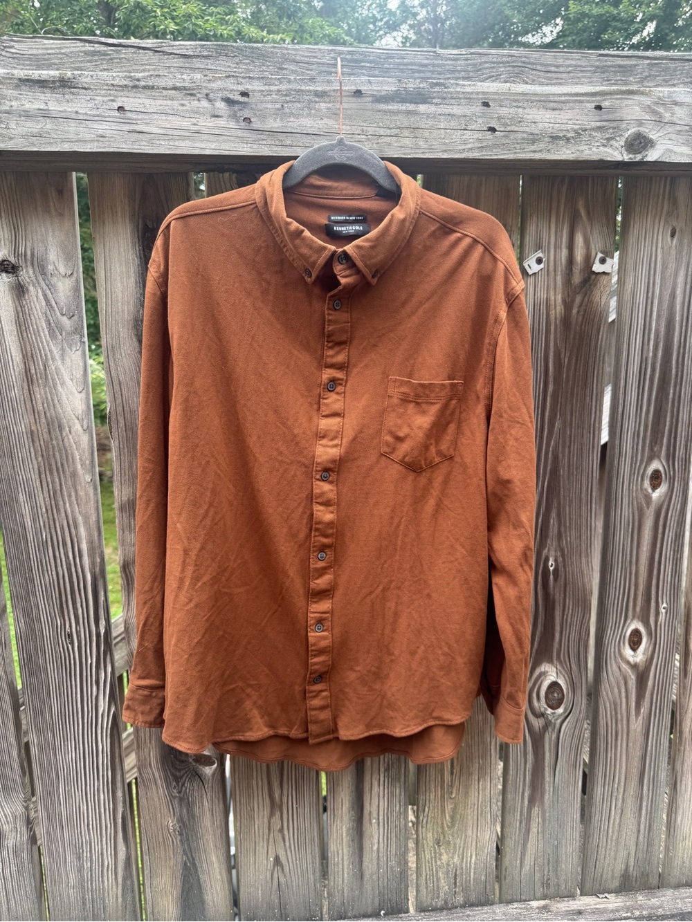 Kenneth Cole Casual Knit Button-Down Shirt in Rust Brown